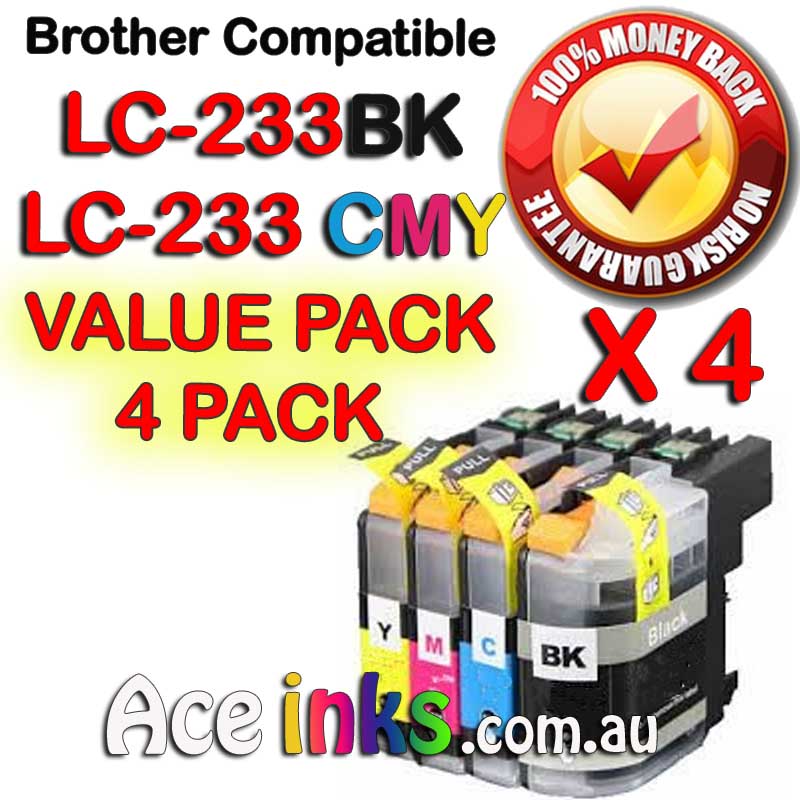 4 Pack Combo Compatible Brother LC-233BK /LC-233 CMY
